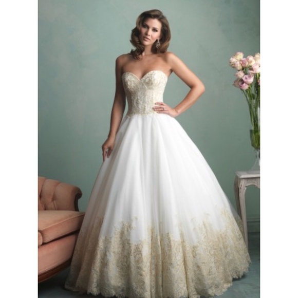 Allure Bridals Dresses Sweetheart Full Skirt Gown With Gold Lace